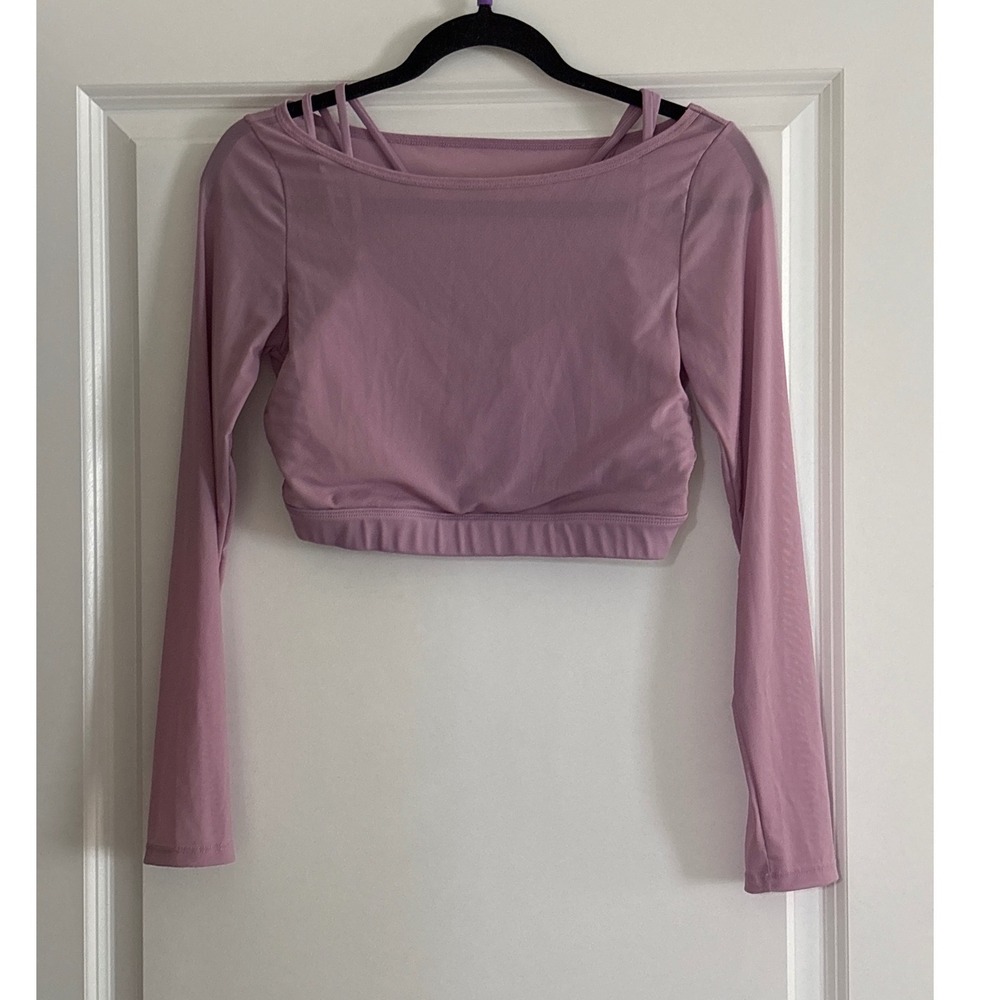 Move Theology Womens Mesh Long Sleeve Crop Top Purple Activewear Size Medium
